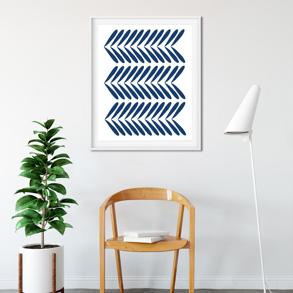Indigo modern scandinavian wall art in frame