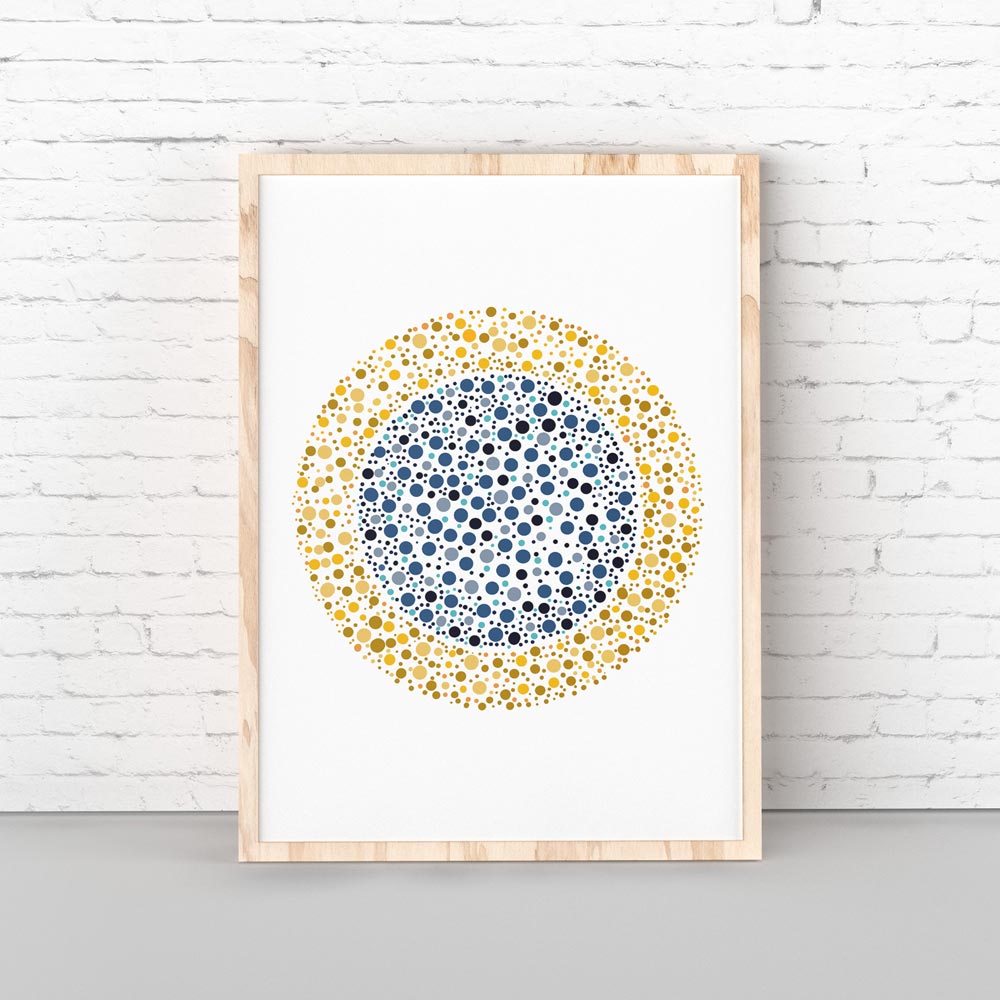 Golden circle art in frame