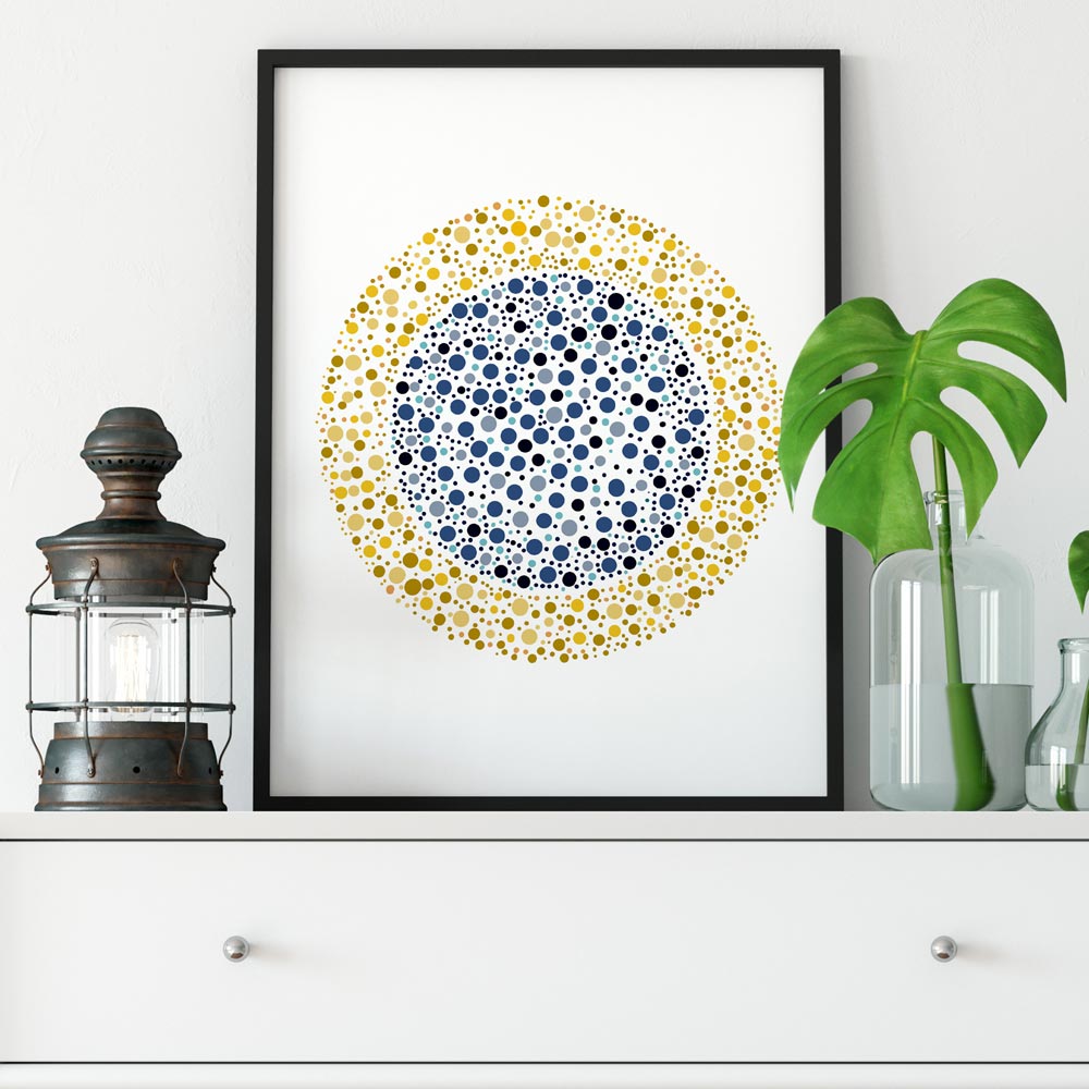 Dots mandala circle wall art blue and yellow 