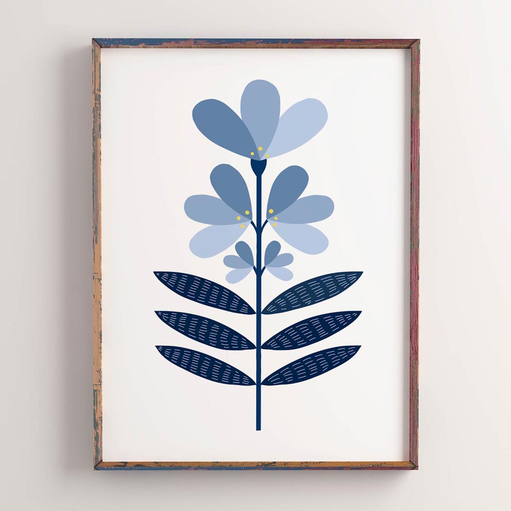 Blue flower Scandi modern wall art