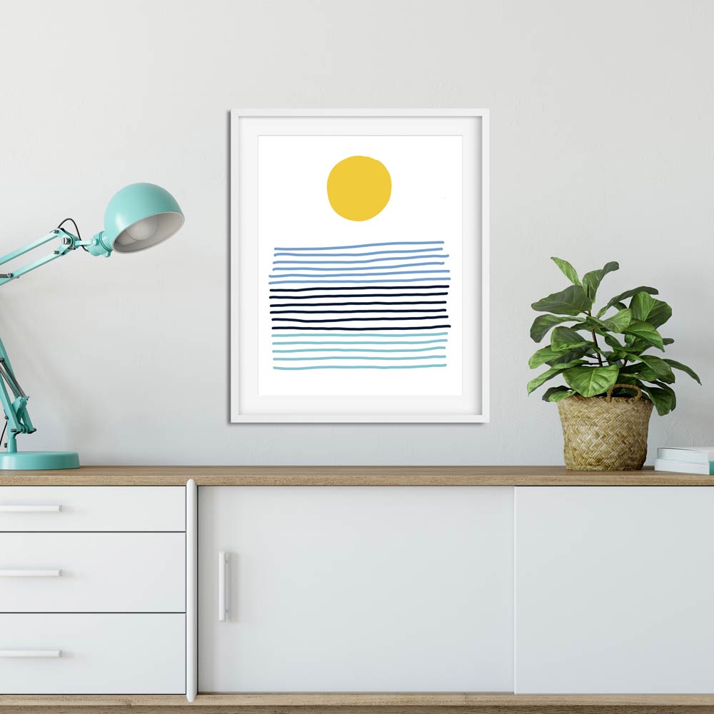 Sun abstract art wall in frame