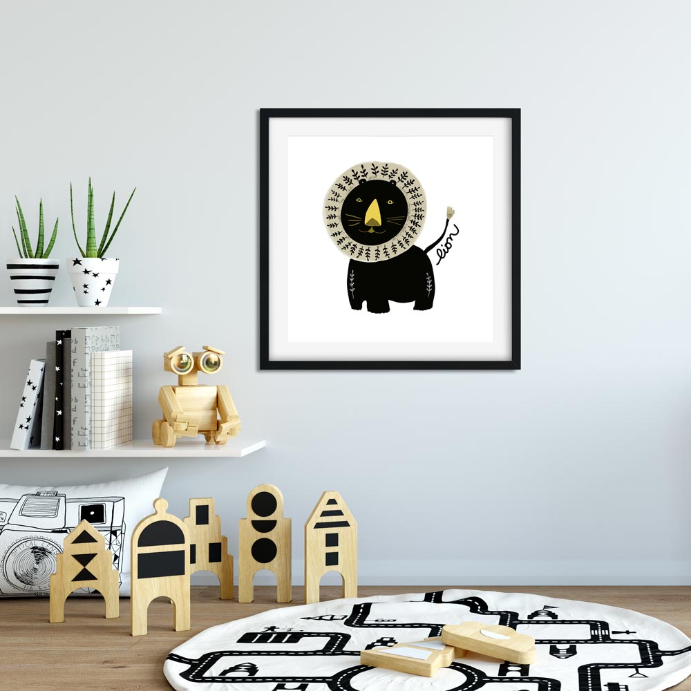 Black lion nursery printable wall art