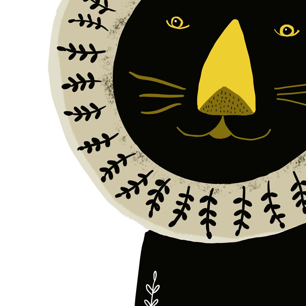 Black lion kids wall art detail
