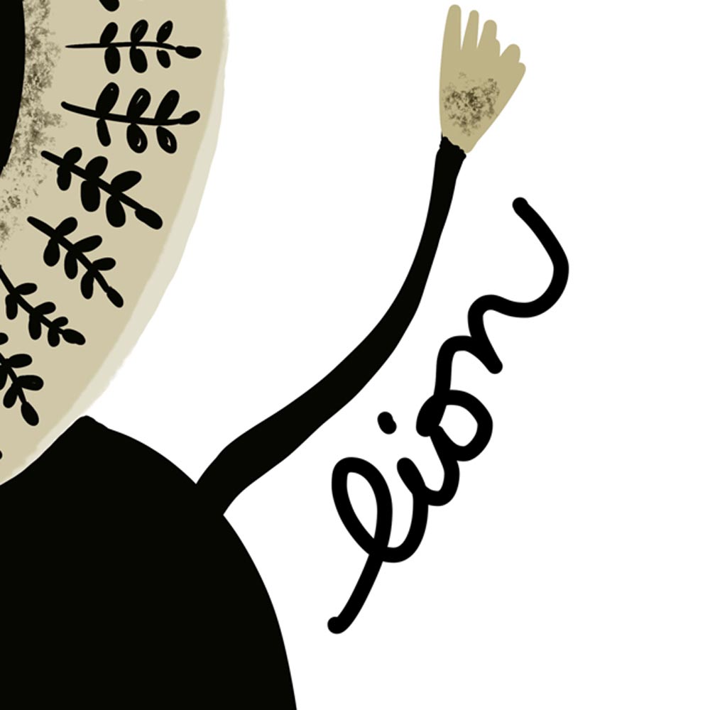 Black lion nursery wall art detail