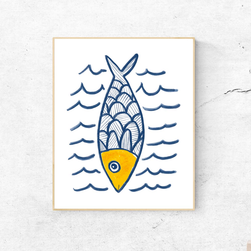 Blue Fish Kids wall art in frame