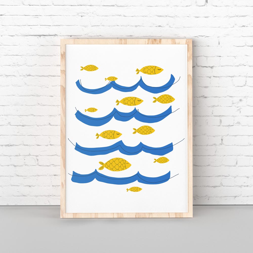 Ocean fish art wall in frame
