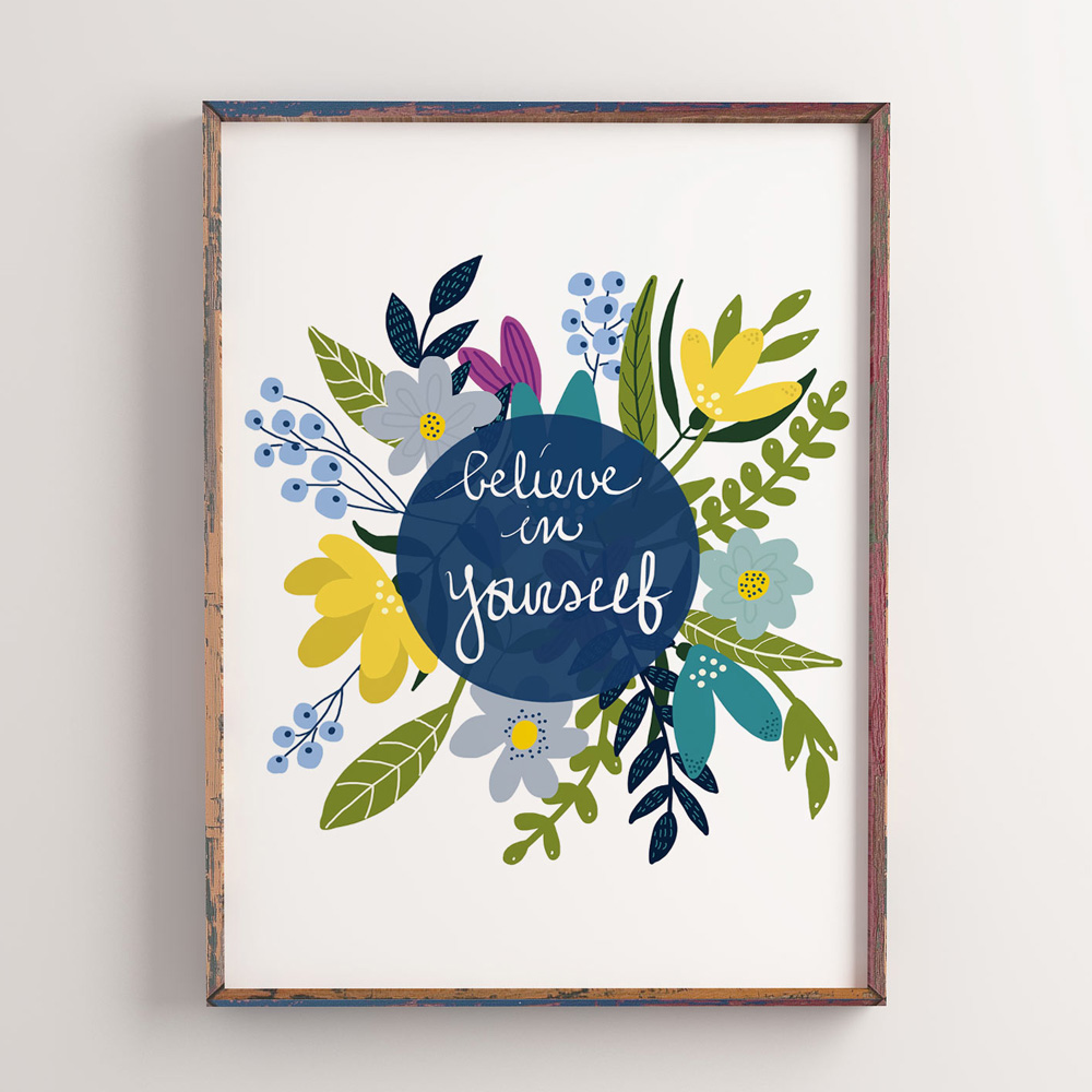 Believe in yourself quote wall art in frame