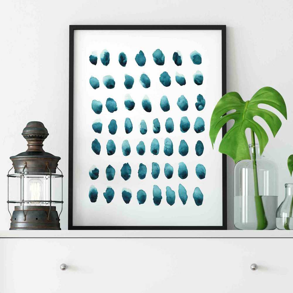 Navy Blue Dots Abstract watercolor wall art