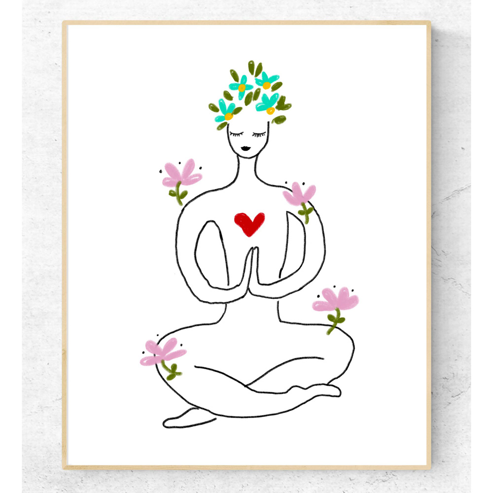 Printable yoga art in frame