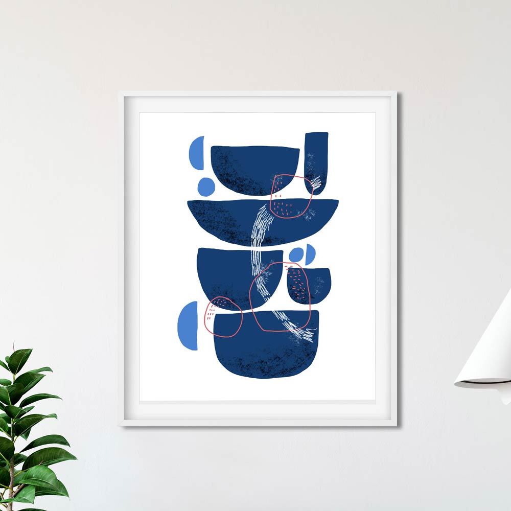 Blue Stones abstract art in frame