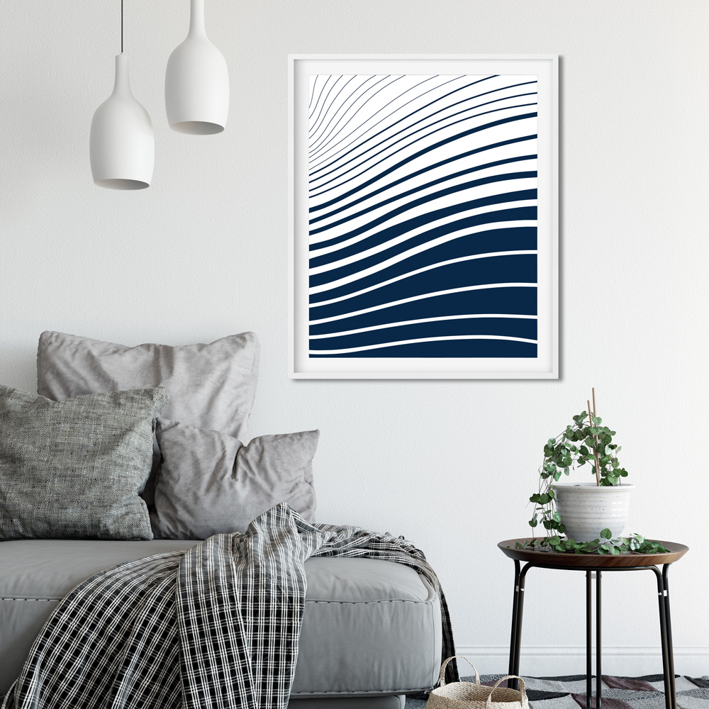 Blue and white waves printable art detail