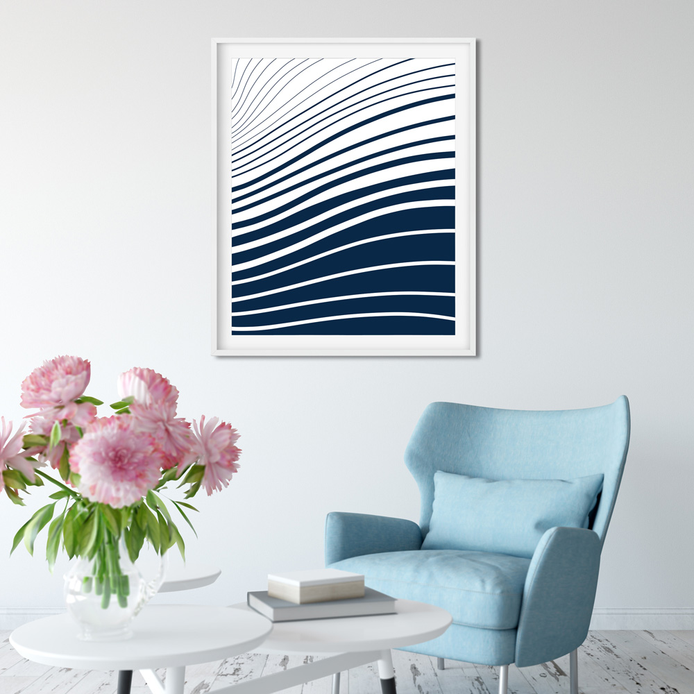 Blue and white waves art detail