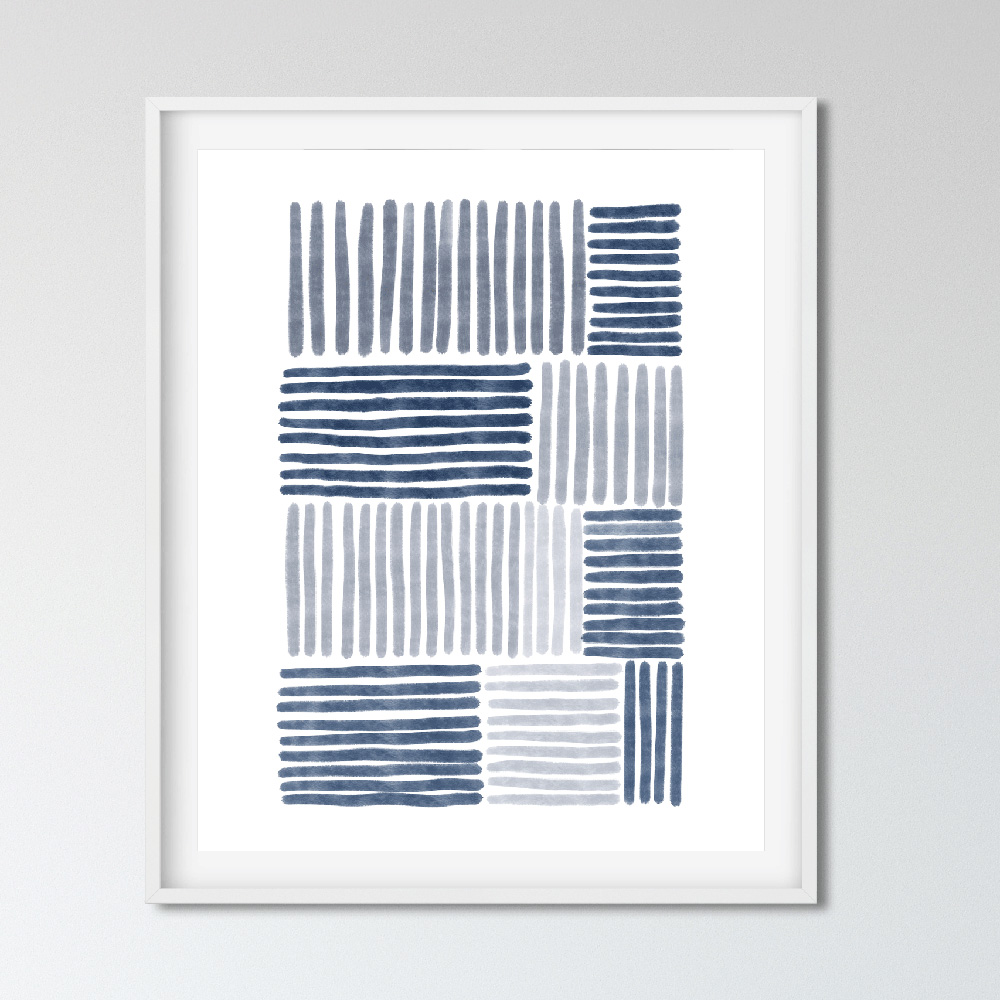 Blue stripes abstract wall art printable detail