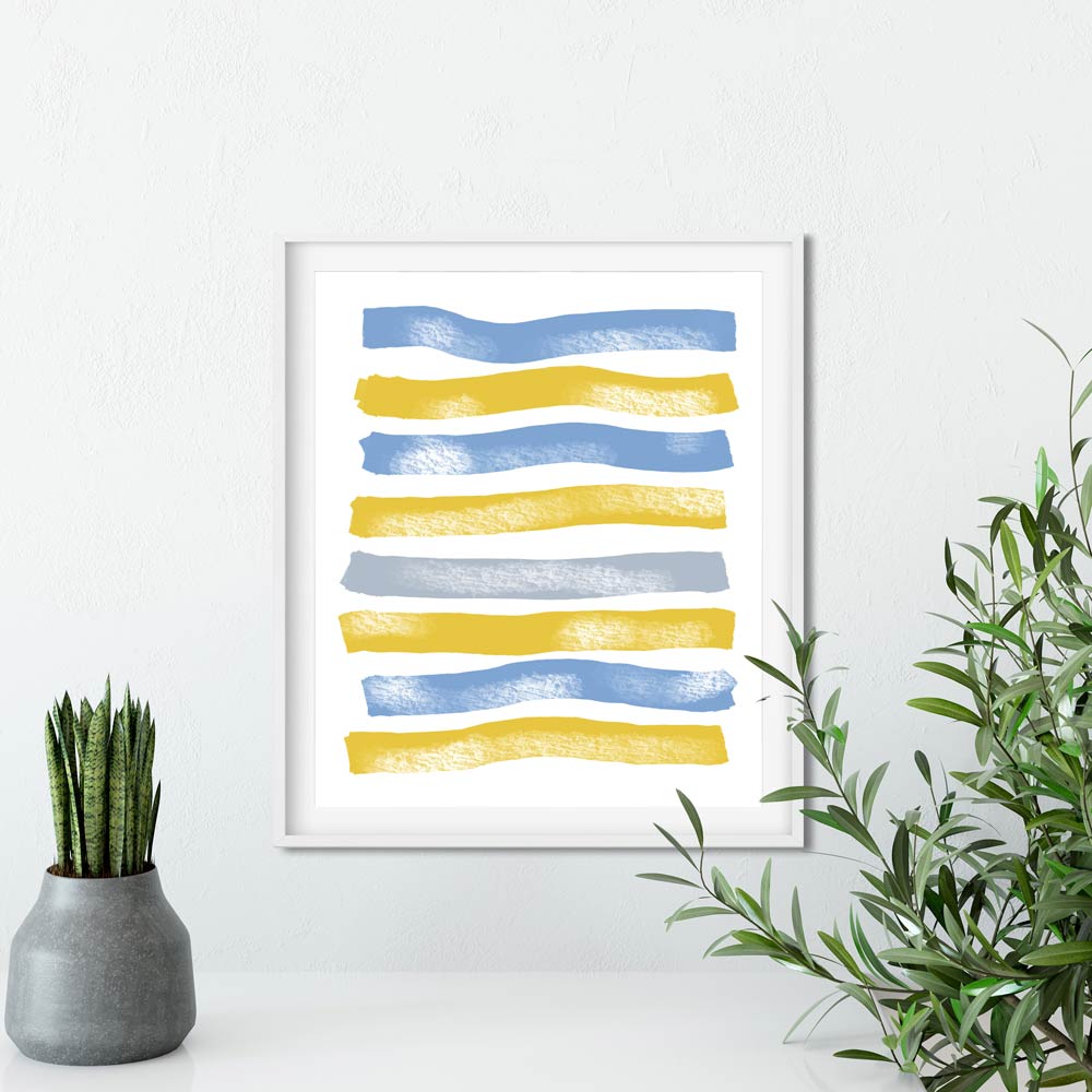 Blue Yellow Stripes abstract wall art