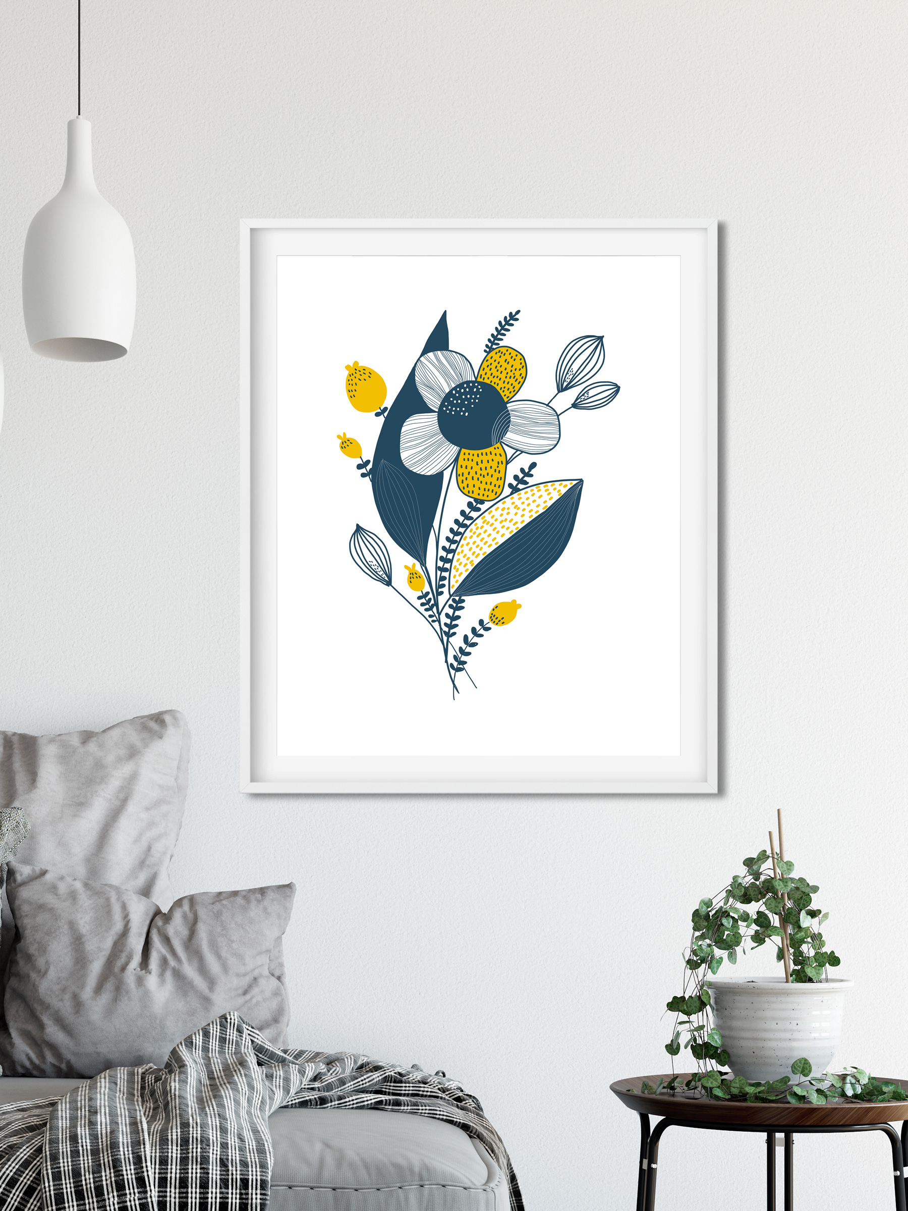 Blue yellow flower printable wall art